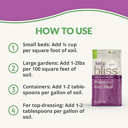 Kelp Bliss Fertilizer (1lb) - Kelp Meal Organic Fertilizer - Kelp Fertilizer for Plants - Plant Fertilizer & Garden Fertilizer - Organic Kelp Meal for Potting Soil, Garden Soil, Vegetables, & Lawns