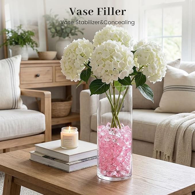 DomeStar Pink Fake Ice, 150PCS Acrylic Fake Diamonds, Plastic Crystals Gems, Vase Fillers DIY Craft Makeup Brush Rocks Wedding Party Table Centerpieces Scatter Decorations