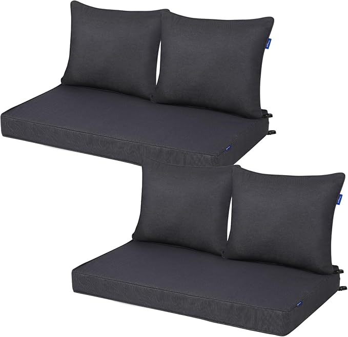 Outdoor Loveseat Cushion Set 44''x24'', Outdoor Cushions for Patio Furniture with Fastness Cover, Water Repellent Outdoor Seat Cushion and Couch Back Cushions for Bench, Swing (Black Grey, 2 Sets)