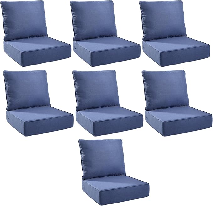 Outdoor Cushion Set for Furniture Patio Furniture, UV Resistant, Water Resistant - 6 Inch Thick Foam Garden Cushions – 22x24 Inch Patio Seat Covers for Chair/Sofa/Couch | Blue | 7-Pack |