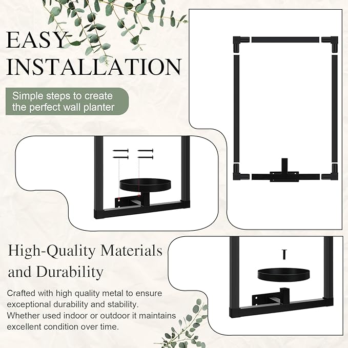 4 Pcs Wall Plant Holder Wall Planters for Indoor Plants Metal Window Planters Shelves Picture Frame for Indoor Outdoor Living Room Balcony Garden(Rectangle Style)