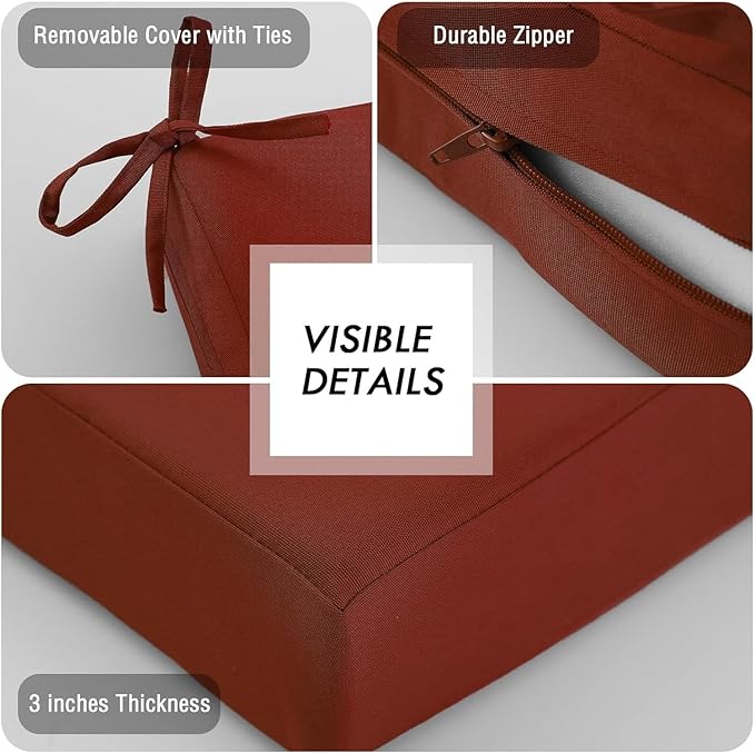 idee-home Outdoor Chair Cushions Set of 4, Outdoor Seat Cushions for Patio Furniture, Waterproof Outside Replacement Chair Pad for Lawn Porch