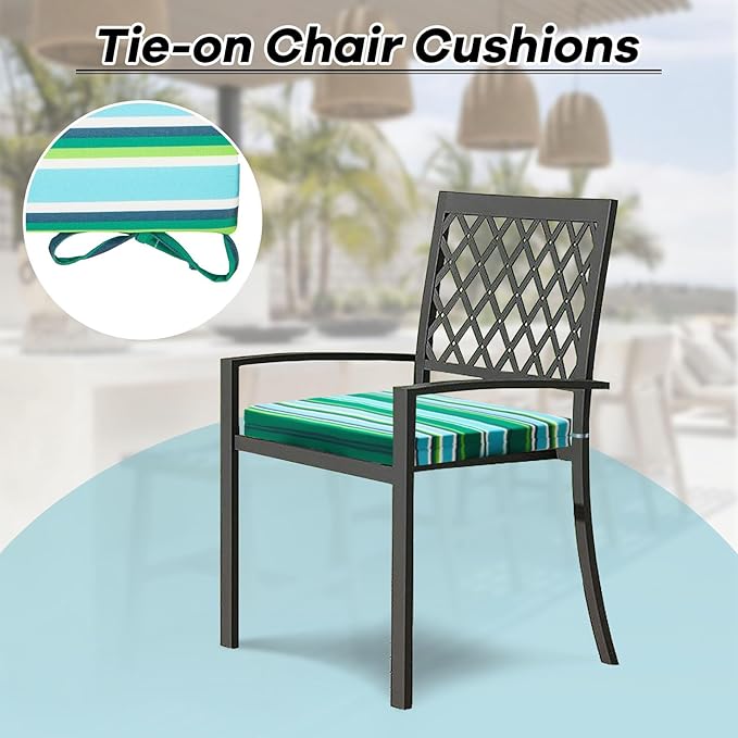 Basic Beyond Outdoor Chair Cushions Set of 4, Square Corner Outdoor Cushions for Patio Furniture, Water Resistant Patio Chair Cushions with 2 Ties, 18.5x16x3, Pinstriped Green