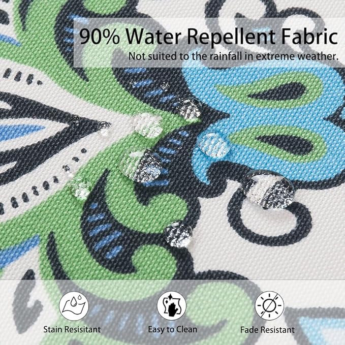 Magpie Fabrics Indoor Outdoor Cushion Cover Replacement 2 Pack, NO Insert! Water Repellent Slipcover with Ties Decor for Patio Garden Chair Seat Sofa Bench Wicker(Botanical Blue Green, 22x20x4 Inch)
