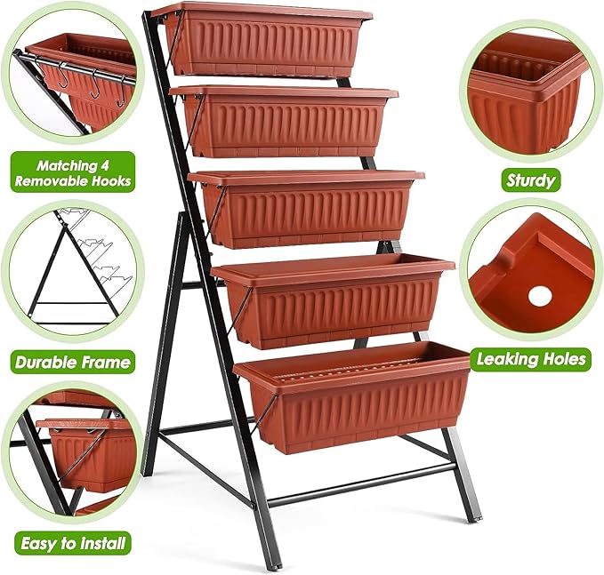 SEJOV 4FT Vertical Raised Garden Bed, 5 Tiers Planter Box with Drainage System for Herb Vegetables Flowers, Elevated Garden Bed Perfect for Patio Balcony Greenhouse Outdoor and Indoor Garden Planters