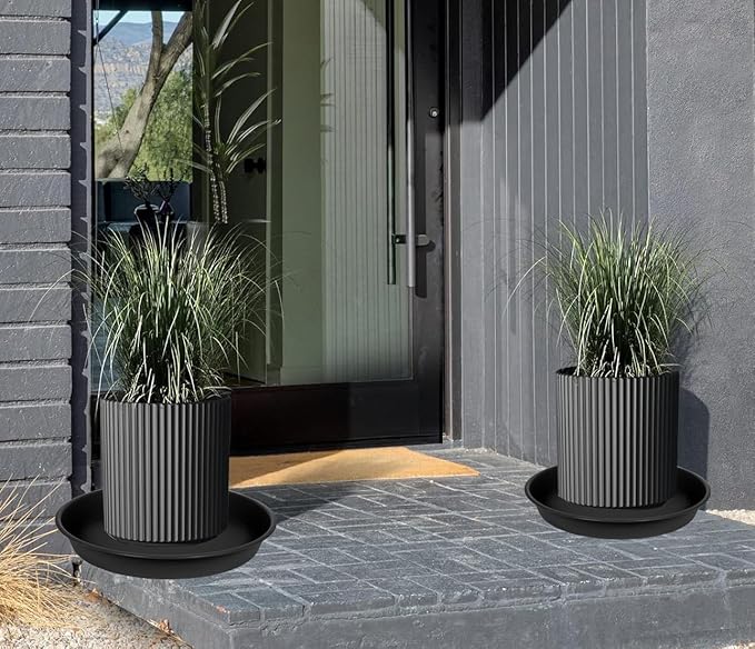 4 Pack of Plant Saucer 16 17 inch, Plastic Plant Saucers 17" Round, Flower Trays for Indoors Outdoor, Plant Drip Trays for Pots, Plant Water Tray for Planter 14-18" (17", Black)