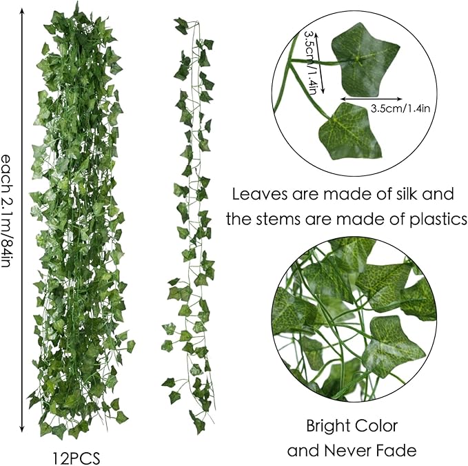 Fake Vines for Room Decor(72Pack518Ft) Aesthetic Artificial Plant Ivy Leaves Hanging Greenery Garlands for Home Bedroom Wall Wedding Christmas Party Office patio Indoor, Outdoor Garden Décor