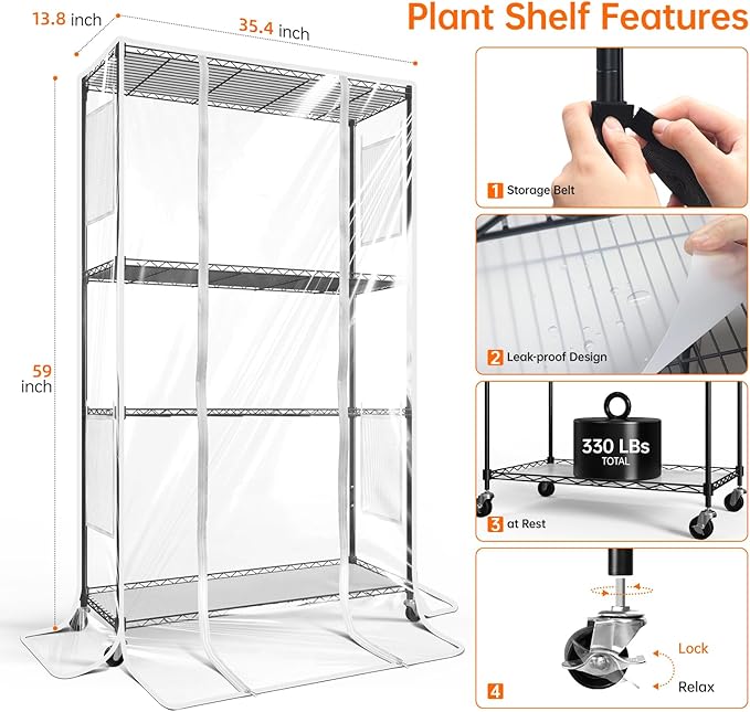 Bstrip Indoor Greenhouse with Grow Light, Indoor Greenhouse Cabinet with 3 Pack Full Spectrum Plant Lights, 3 Color Modes, Grow Tent Kit for Indoor Plant, Seed Starting, Seed Tray, 35.4"x13.8"x59"