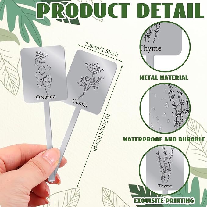 Silkfly 24 Pcs Metal Herb Label Signs 12 Style Herbs Garden Markers Waterproof Label Stakes Reusable Garden Plant Tags with Name for Indoor Outdoor Nursery Seed Flowerpot Potted Plant Flower