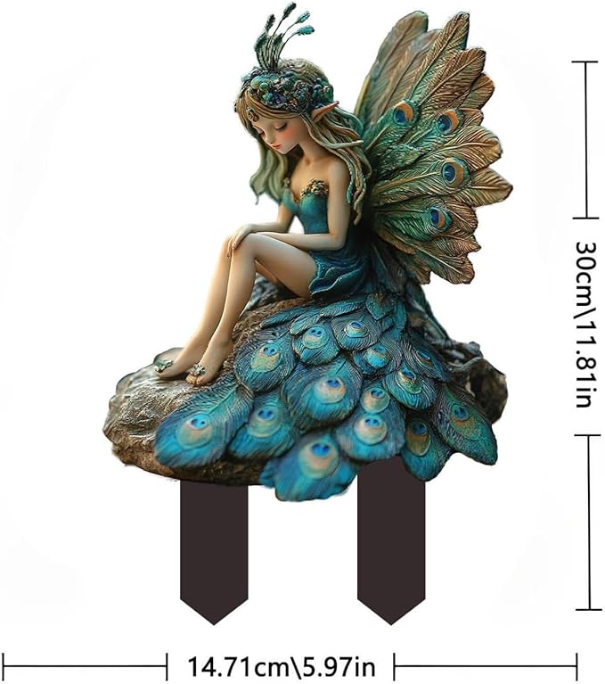 JOYO 11.8'' Bohemian Fairy Flower Pot Decoration, 2D Acrylic Ground Plug, Fairy Garden Planter Accessory, Angel Garden Stake for Outdoor Garden Decor