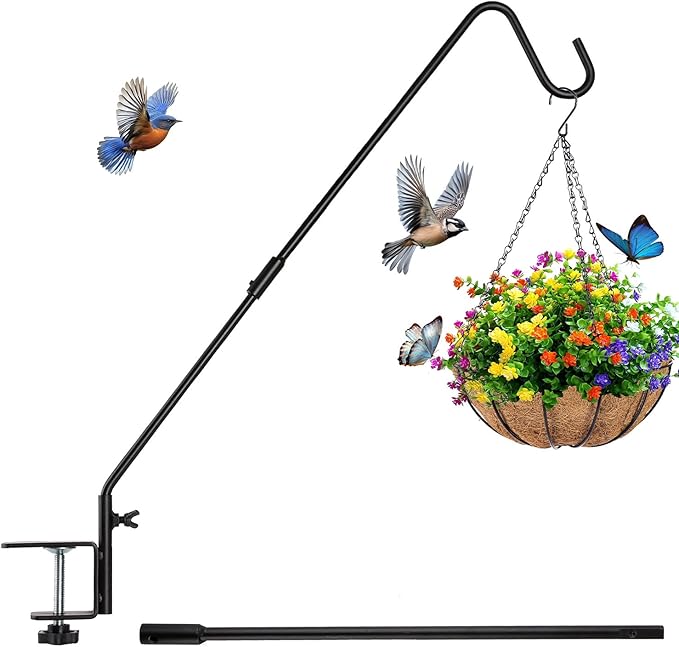 Camii Heavy Duty Deck Hook, 22 to 35 Inch Extended Adjustable, 360° Rotatable Solid Steel Rod, Fence Deck Hangers for Hanging Bird Feeders, Plants, Planters, Suet Baskets, Lanterns, Wind Chime