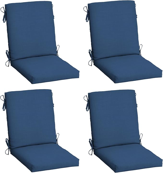 Arden 4-Pack Outdoor Patio Dining Chair Cushion, 20x44, Rain-Proof Seat Pad, Fade-Resistant Outdoor Cushion Cobalt Blue Texture