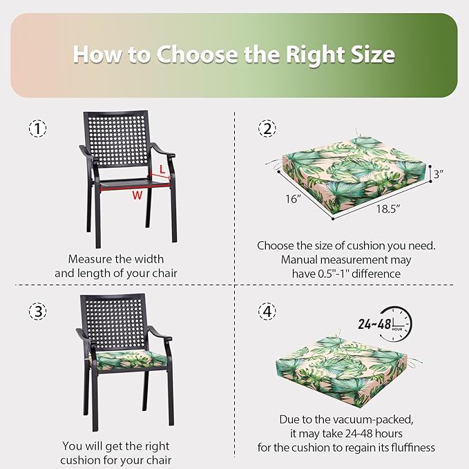Outdoor Chair Cushions Set of 4, 18.5 x 16 Inch Patio Chair Cushions for Outdoor Furniture, Water Resistant, Non-Slip Ties(Tropical Rainforests)