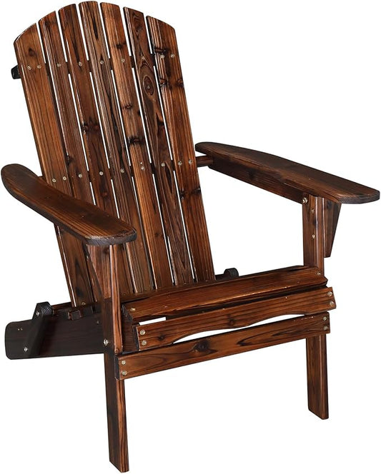 VINGLI Folding Adirondack Chair, Wood Adirondack Chairs for Outdoor, Foldable Fire Pit Chairs for Patio, BBQ, Porch, Yard, Pool, Carbonized