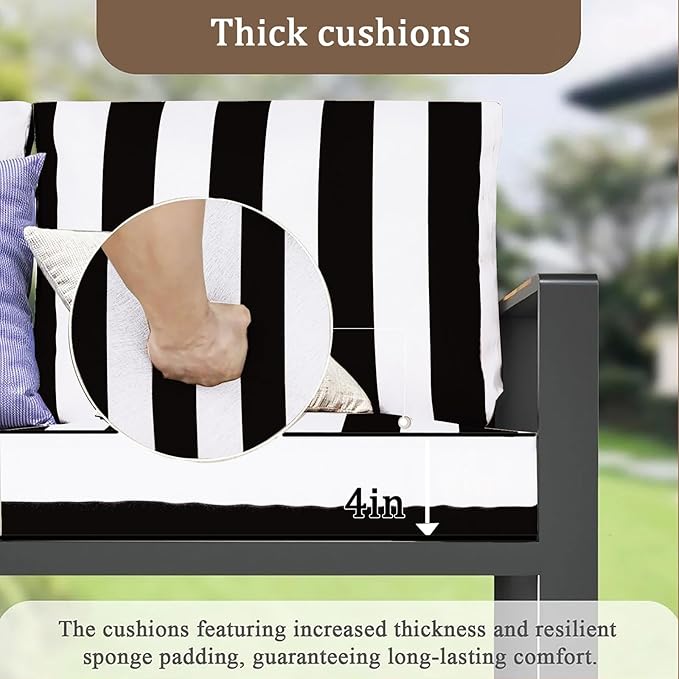 14 Pieces Outdoor Sectional Replacement Cushions for Patio Furniture, 4in Thick Outdoor Sofa Cushions for 6 Seat, Waterproof Deep Seat Couch Patio Cushions Set (Black and White)