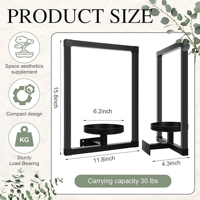4 Pcs Wall Plant Holder Wall Planters for Indoor Plants Metal Window Planters Shelves Picture Frame for Indoor Outdoor Living Room Balcony Garden(Rectangle Style)