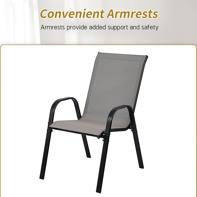 Stackable Outdoor Patio Dining Chairs with Backrest/Armrests for Lawn Garden Balcony Deck Camping-Set of 2 Or 4 (4, Gray)