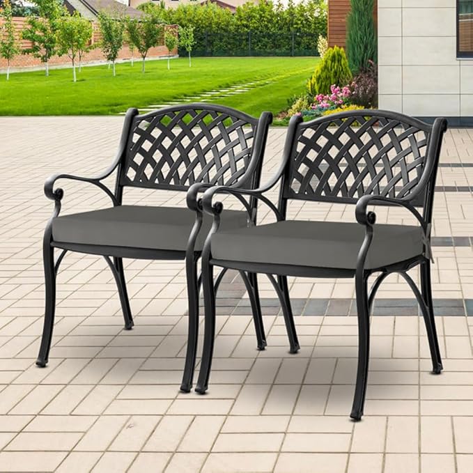 downluxe Waterproof Outdoor Chair Cushions for Patio Furniture, 19" x 19" x 2" Patio Chair Cushion with Non-Slip Ties & Portable Handle, Square Outdoor Cushion with Removable Cover, Dark Grey, 2 Pack