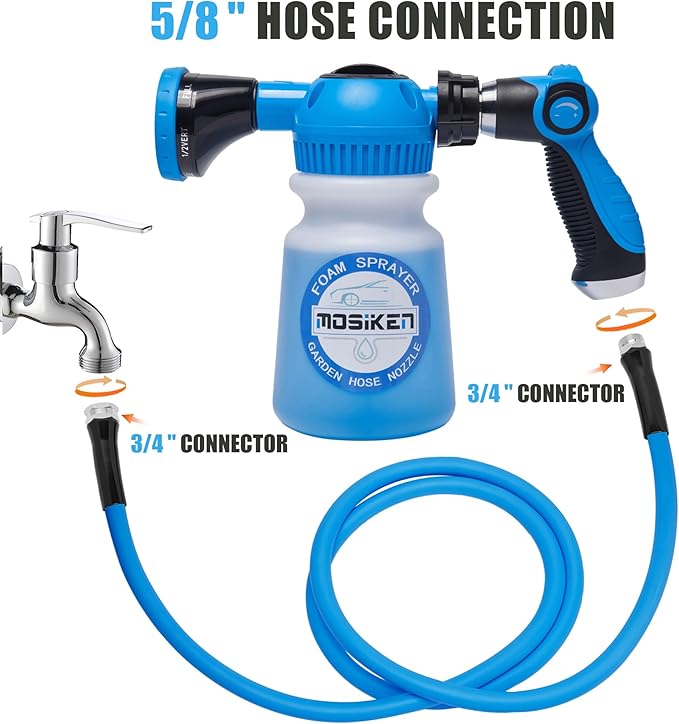 Foam Gun Car Wash Sprayer with Washing Sponge & Absorbent Towel, Foam Cannon Car Washing Kit, 1/2” Connector for Garden Hose, for Car/Garden Cleaning (BLUE)