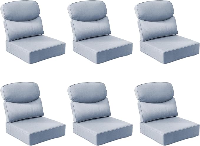 Outdoor Cushion Set for Patio Furniture, UV Resistant, Water Resistant - 6 Inch Thick Dual Layer Back Support Cushions– 24x24 Inch Patio Seat Covers for Chair/Sofa/Couch | Baby Blue | 6-Pack |