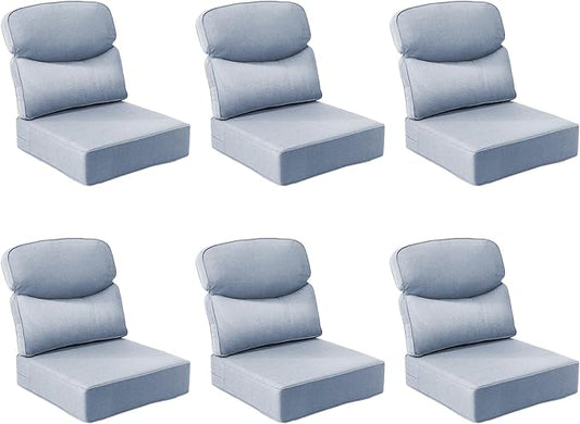 Outdoor Cushion Set for Patio Furniture, UV Resistant, Water Resistant - 6 Inch Thick Dual Layer Back Support Cushions– 24x24 Inch Patio Seat Covers for Chair/Sofa/Couch | Baby Blue | 6-Pack |