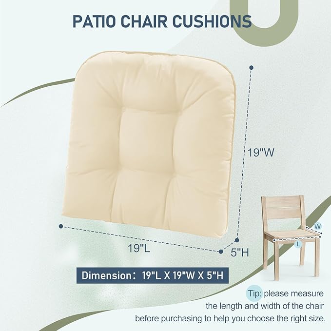 downluxe Outdoor Chair Cushions Set of 2 for Patio Furniture, Waterproof Tufted Overstuffed Patio Furniture Cushions, Thick Outdoor Seat Cushion, 19" X 19" X 5", Beige