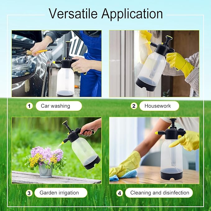 0.5 Gallon Handheld Pump Sprayer, 2L Garden Pressure Sprayer, 68oz Water Spray Bottle with Safety Valve, Adjustable Nozzle, for Watering,Plant Spraying, Home Cleaning, Fertilizing (Clear)