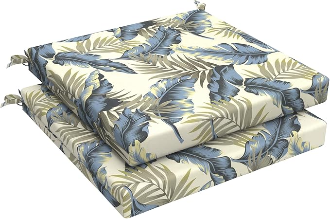 LVTXIII Outdoor Seat Cushions Seasonal Replacement Chair Cushions, Patio Chair Pads with Ties for Dining Chairs and Garden Furniture, Square Back, 19"x19"x2", 2 Pack, ‌Lush Palm Blue