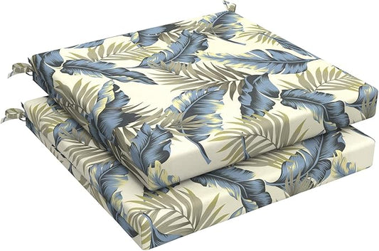 LVTXIII Outdoor Seat Cushions Seasonal Replacement Chair Cushions, Patio Chair Pads with Ties for Dining Chairs and Garden Furniture, Square Back, 19"x19"x2", 2 Pack, ‌Lush Palm Blue