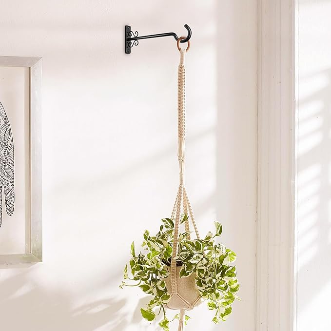 BOLITE Plant Hangers, 8 Inch Plant Hooks for Wall Indoor Outdoor, Metal Hooks for Hanging Hummingbird Feeders, Bird Feeders, Planters, Lanterns, Wind Chimes, 2 Pack, Black, Gifts for Women Men