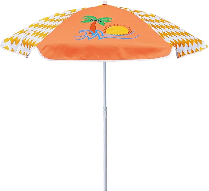 AMMSUN 5ft Seaside Umbrella for Sand Box Water Table Picnic Table - Kids Durable Umbrellas for children Beach Camping Garden Outdoor Play Shade Orange Coconut Tree