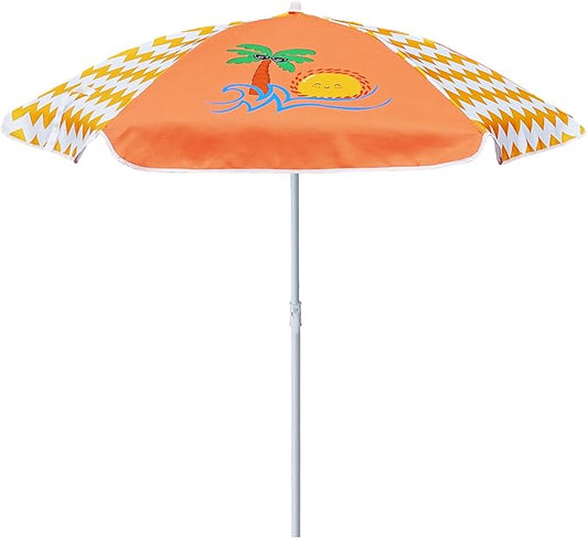 AMMSUN 5ft Seaside Umbrella for Sand Box Water Table Picnic Table - Kids Durable Umbrellas for children Beach Camping Garden Outdoor Play Shade Orange Coconut Tree