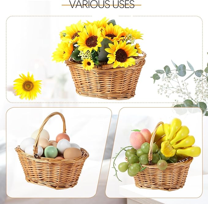 Barydat 6 Pcs Small Wicker Picnic Basket with Handle Flower Girl Baskets Oval Willow Woven Braided Gift Basket for Easter Weddings Baby Shower Home Garden Decor (Khaki,9" x 7" x 4")