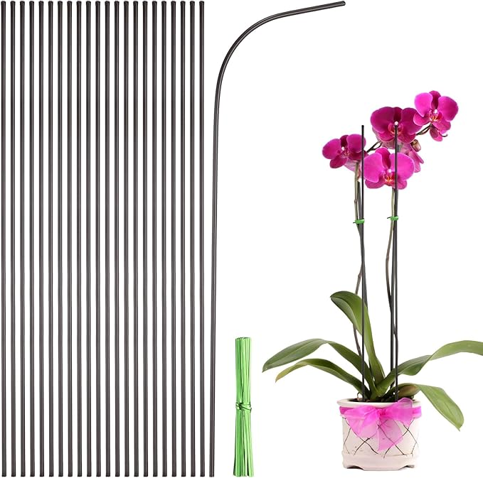 uxcell 30pcs Green Plant Support Stakes, 11.8" Bendable Garden Plant Sticks Plastic Single Stem Plants Support Stakes with Ties for Potted Plants Flowers Orchid Peony, Brown