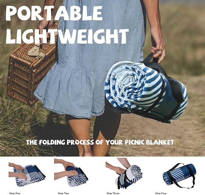 Extra Large Picnic Blankets Lightweight 80x80 Oversized Waterproof Sandproof Outdoor Beach Blanket Camping Grass Mat Vaction Essential Park Accessories Grass Garden Must Have Ground Backyard Supplies