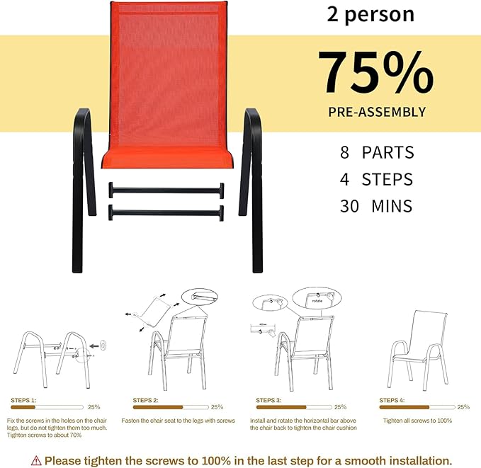 Stackable Outdoor Patio Dining Chairs with Backrest/Armrests for Lawn Garden Balcony Deck Camping-Set of 2 Or 4 (4, red)