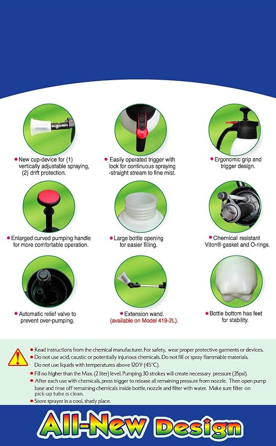 Solo 419 2-Liter One-Hand Pressure Sprayer, Ergonomic Grip