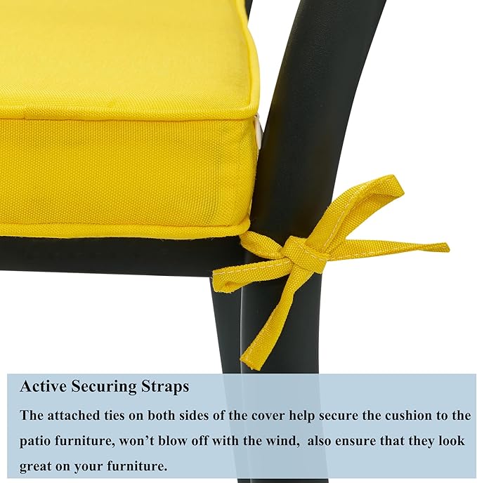 FUNHOME Indoor/Outdoor Chair Cushions Set of 2, 18 x 18 x 2.5 Inch Square Corner Outdoor Cushions for Patio Furniture,2 Packs Patio Chair Cushions with Ties-Yellow