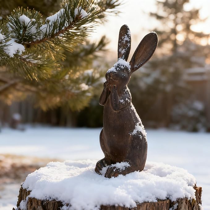 DiliComing Bunny Decor Resin Animals Statue - Garden Decorations Garden Decor for Outside Cute Cheeky Bunny Figurine Statues for Home Decor Outdoor Decor for Porch 5 × 4 × 11 Inch