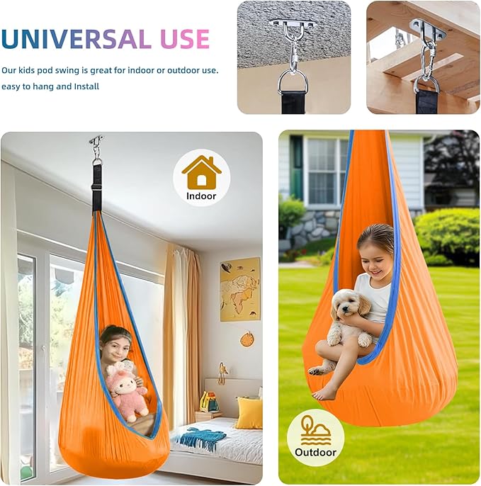 Kids Swing Seat Hammock Chair Indoor Outdoor Hanging Chair for Children (Orange)