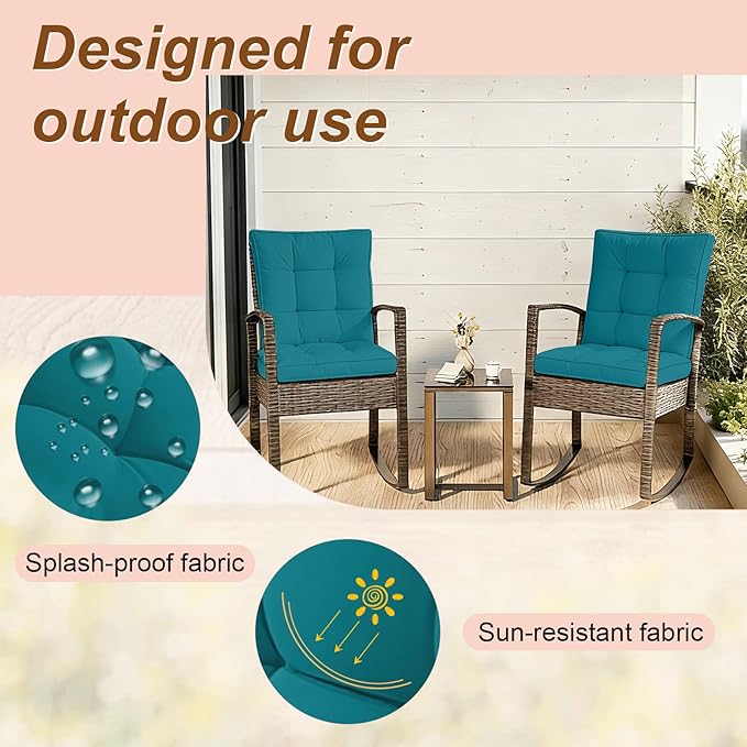 2 Piece Outdoor Patio Chair Cushions, Fade Resistant Outdoor Cushions for Patio Furniture, 6 inch Thickened Rocking Chair Cushions Set (Turquoise, 24x24x6 inch - 2 Pieces)