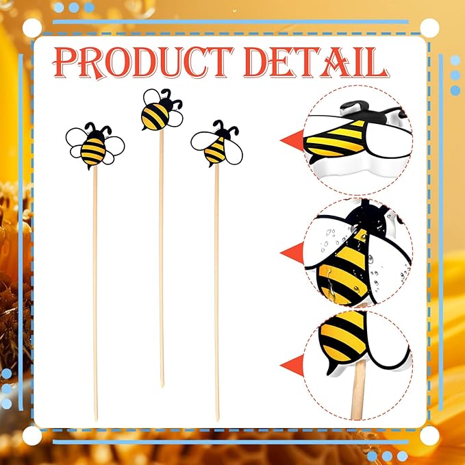 6 Pcs Wood Bee Garden Stakes Decor Yard Art Ornaments Front Yard Art Stick for Spring and Summer Indoor and Outdoor Lawn Path Terrace Flower Pots Festival Events