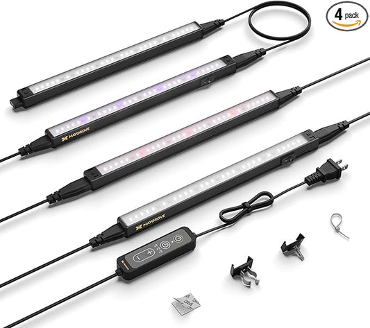 Plant Grow Light 1ft, Tunable Full Spectrum LED Grow Light Strips 28W (4 x 7W), T5 Growing Lamp with Timer & Dimming Controller for Indoor Plants, Greenhouse, High PPFD, 4-Pack