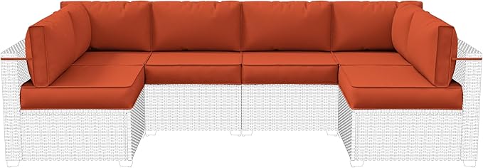 14-Piece Outdoor Cushions for Patio Furniture Thick Outdoor Chair Cushions 5" Foam High-Density Water-Resistant Deep Seat Cushion for 6-Seat Sectional Sets Liner&Cover Orange