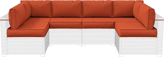 14-Piece Outdoor Cushions for Patio Furniture Thick Outdoor Chair Cushions 5" Foam High-Density Water-Resistant Deep Seat Cushion for 6-Seat Sectional Sets Liner&Cover Orange