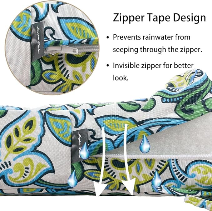 Magpie Fabrics Patio Bench Cushion Cover 42x18x3 Inch, NO Insert! Water Resistant UV Protection Outdoor Swing Loveseat Replacement Cover with Zipper, (Botanical Blue Green)