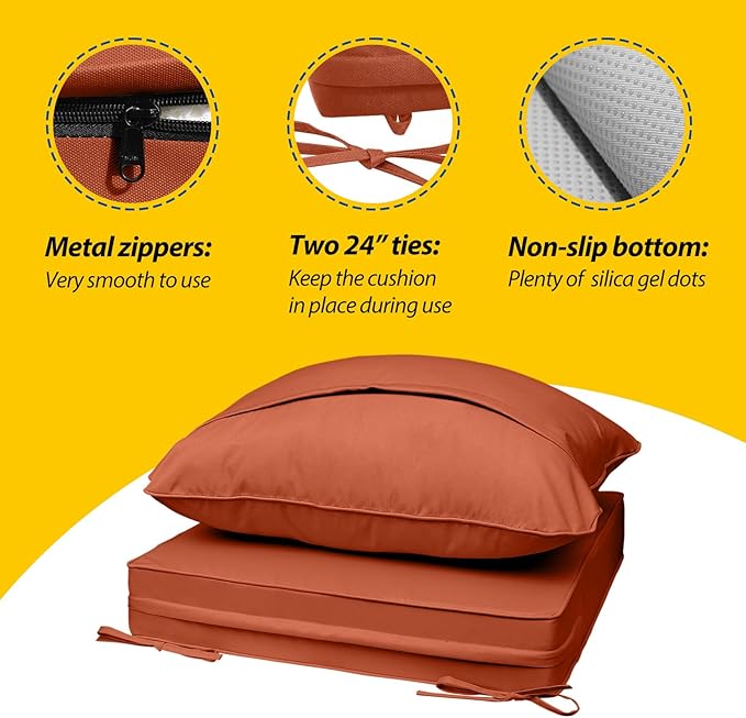 AAAAAcessories Outdoor Seat Cushions for Chairs, Fade-Resistant, Waterproof Patio Furniture Replacement Cushions, 21" x 19" x 3" + 21" x 19", Rust