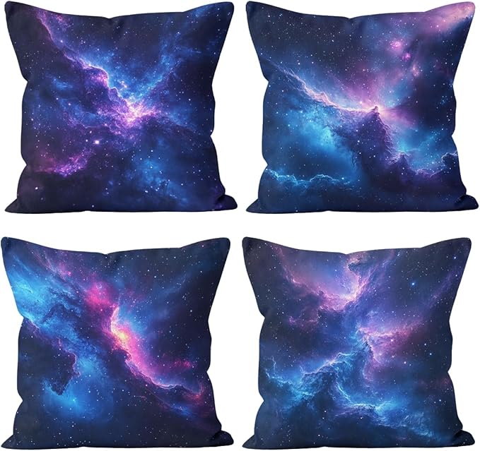 Galaxy Space Pillow Covers 18x18 inch Set of 4, Cosmic Nebula Starry Sky Abstract Cushion Case Outdoor Sofa Throw Pillows Cover Garden Pillow Covers for Couch Living Room Bed Indoors Home Decor