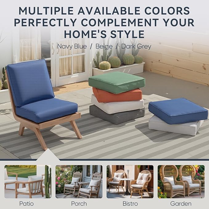Patio Chair Cushions 6 Packs - Outside High Back Thick Water-Resistant Cushion 22x24 for Outdoor Glider Rocking Chairs Loveseat 3-Seater Couch Sofa – Blue/Regular