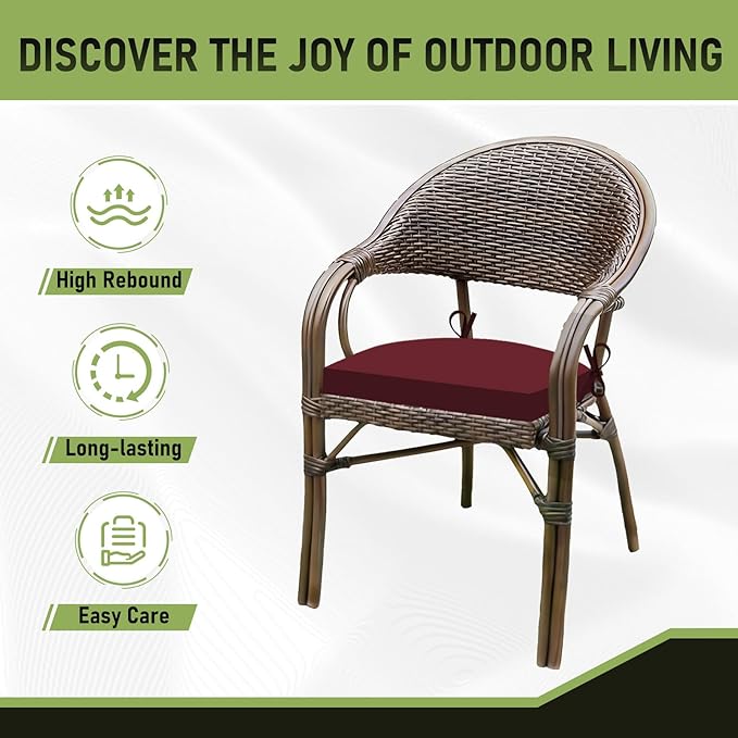 Basic Beyond Outdoor Chair Cushions Set of 4, Outdoor Cushions for Patio Furniture, Water Resistant Patio Chair Cushions with 2 Ties, 17x16x2, Burgundy
